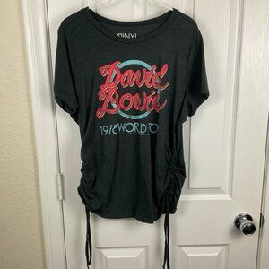 Vinyl Icons Women’s David Bowie Drawstring Cinched Sides T-Shirt, Size 0